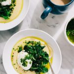 This gluten-free breakfast polenta is what food dreams are made of - creamy polenta, garlicky sauteed greens, a silky poached eggs, and tangy salsa verde. This is a warm, cozy, comforting breakfast polenta.