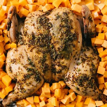 This honey mustard spatchcock chicken is an easy, delicious weeknight meal that comes together quickly with little prep time. Adding root vegetables to the sheet pan makes preparing a nutritious side dish a snap. Paleo and Whole30 friendly!