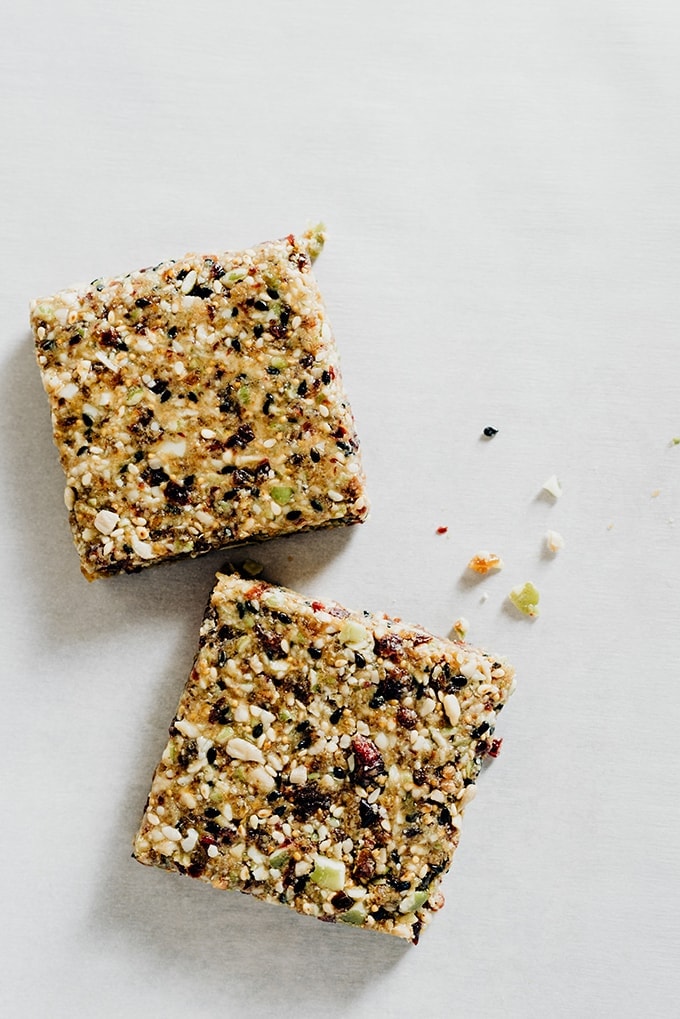 These nut-free paleo bars are slightly sweet and surprisingly nutty, with a texture that is both chewy and crunchy. Made with seeds, dried fruit, sunbutter and honey, these nut free paleo bars take only minutes to prepare and about an hour to chill. They are easy, healthy, and allergen friendly!