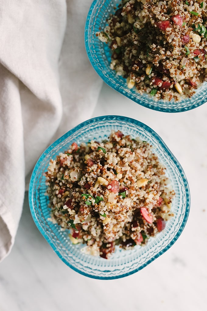 This quinoa pilaf is an easy, seasonal, no fuss side dish that's ready in just 30 minutes. Check the full post for suggestions to make this quinoa pilaf recipe your own! #glutenfree #vegan #vegetarian #quinoa #pilaf
