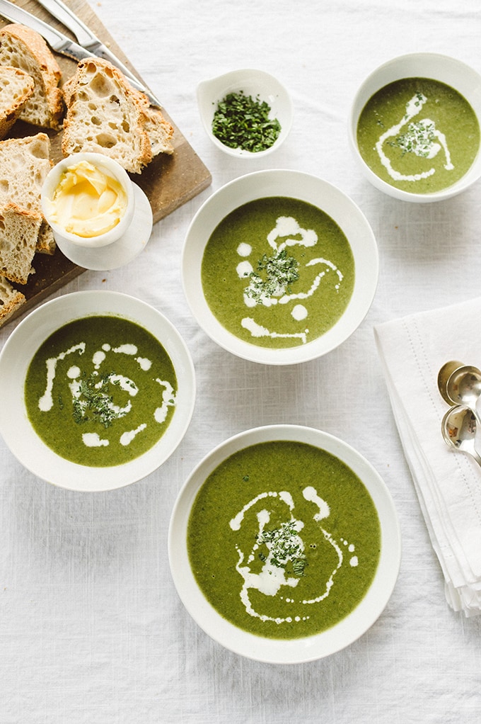 This spring green soup is refreshing and surprisingly hearty. Made with spinach, chard, and chicken bone broth it's brimming with vitamins and minerals. I love that it's highly customizable and can accommodate vegan, vegetarian, dairy-free, paleo, and Whole30!