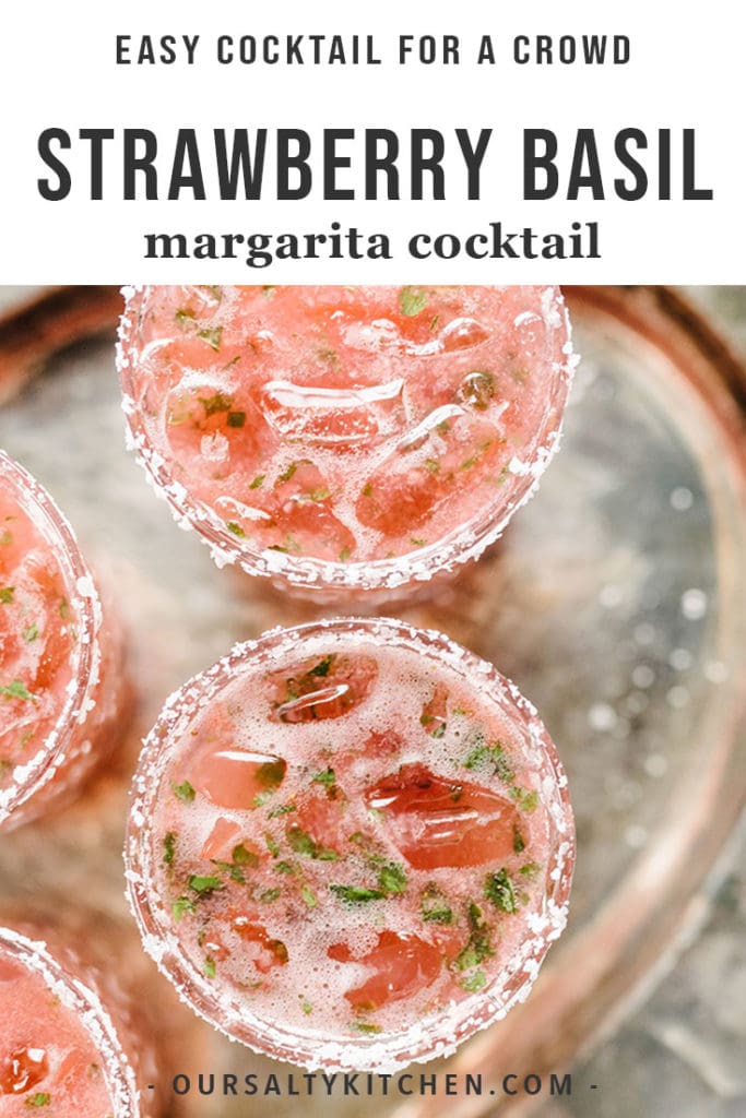 A tray of strawberry basil margarita cocktails.