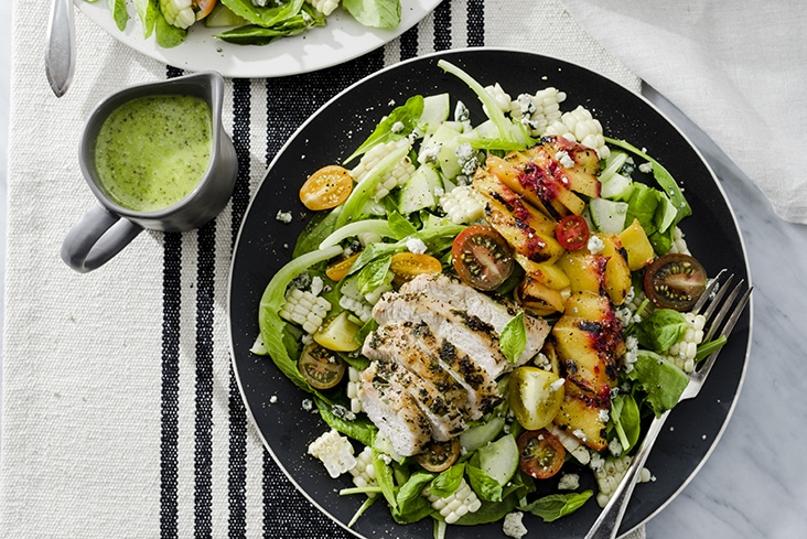 Basil Chicken Salad with Peaches and Corn - Our Salty Kitchen