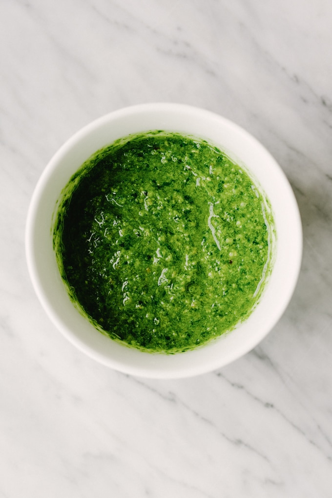 This aromatic, sweet, and mildly peppery tarragon pesto is the perfect pairing for sautéed zucchini noodles (zoodles!). It's a fast, easy and satisfying Paleo and Whole30 condiment. #healthy #wholefood #realfood #paleo #whole30
