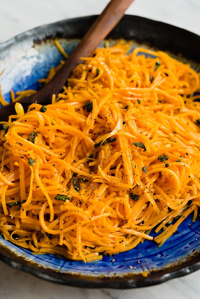 You need this recipe for butternut squash noodles with crispy sage butter in your fall rotation ASAP! They're a delicious, nutritious, and vibrant pasta substitution.