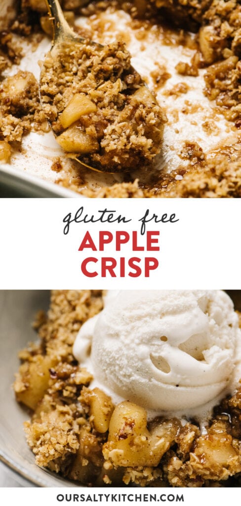 Pinterest collage for a gluten free apple crisp recipe.