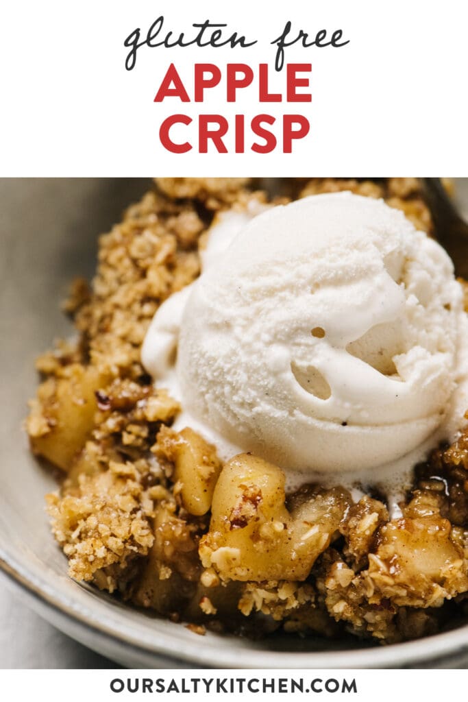 Pinterest image for a gluten free apple crisp recipe.