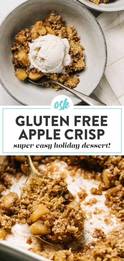 Pinterest collage for an apple crisp recipe with gluten free topping.