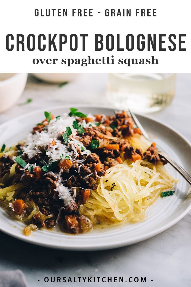 Crockpot Bolognese over Roasted Spaghetti Squash - Our Salty Kitchen