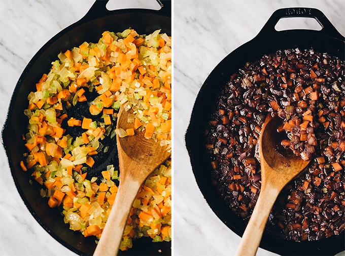How to make crockpot bolognese, an easy, kid friendly weeknight dinner! Softened mirepoix (carrots, onions, and celery) deglazed with dry red wine.