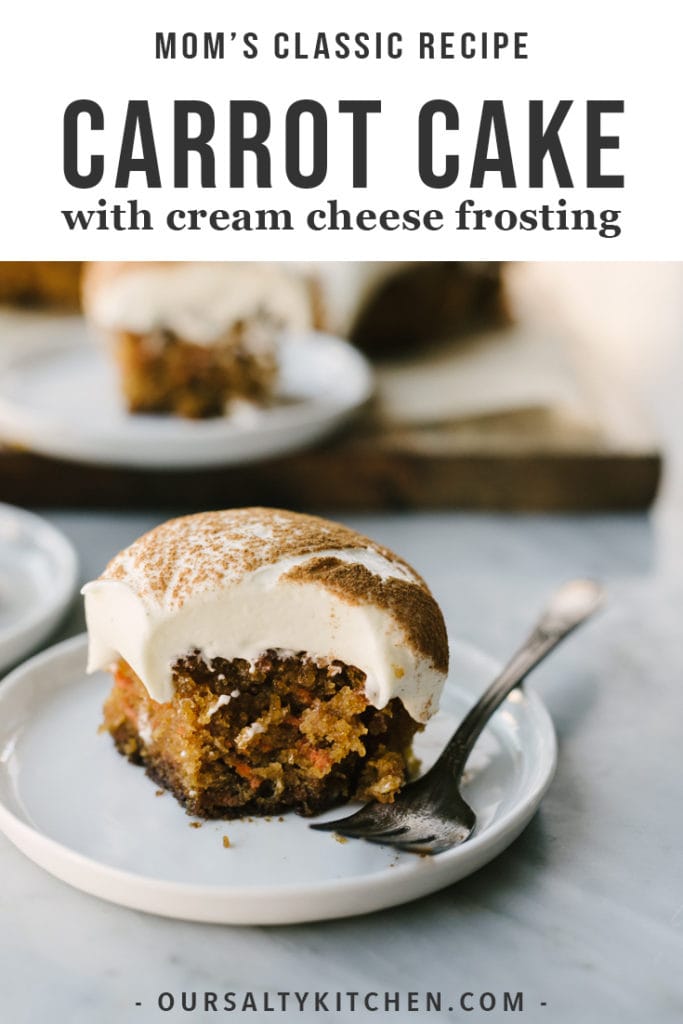 My mom's recipe for super moist carrot cake is rich and incredibly flavorful, topped with gooey cream cheese frosting. It's the best recipe for carrot cake you'll ever make!