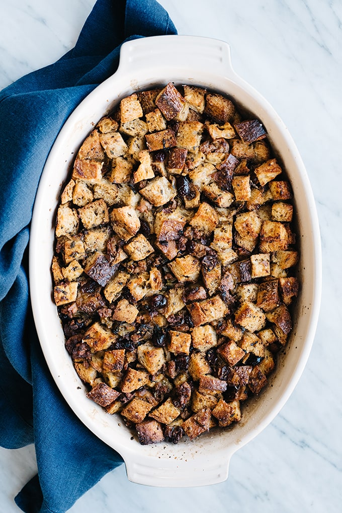 Stuffing is my favorite part of Thanksgiving dinner! This sausage and cranberry stuffing is super easy, deeply flavorful, and a total crowd pleaser. #thanksgiving #stuffing #sidedish #sausage