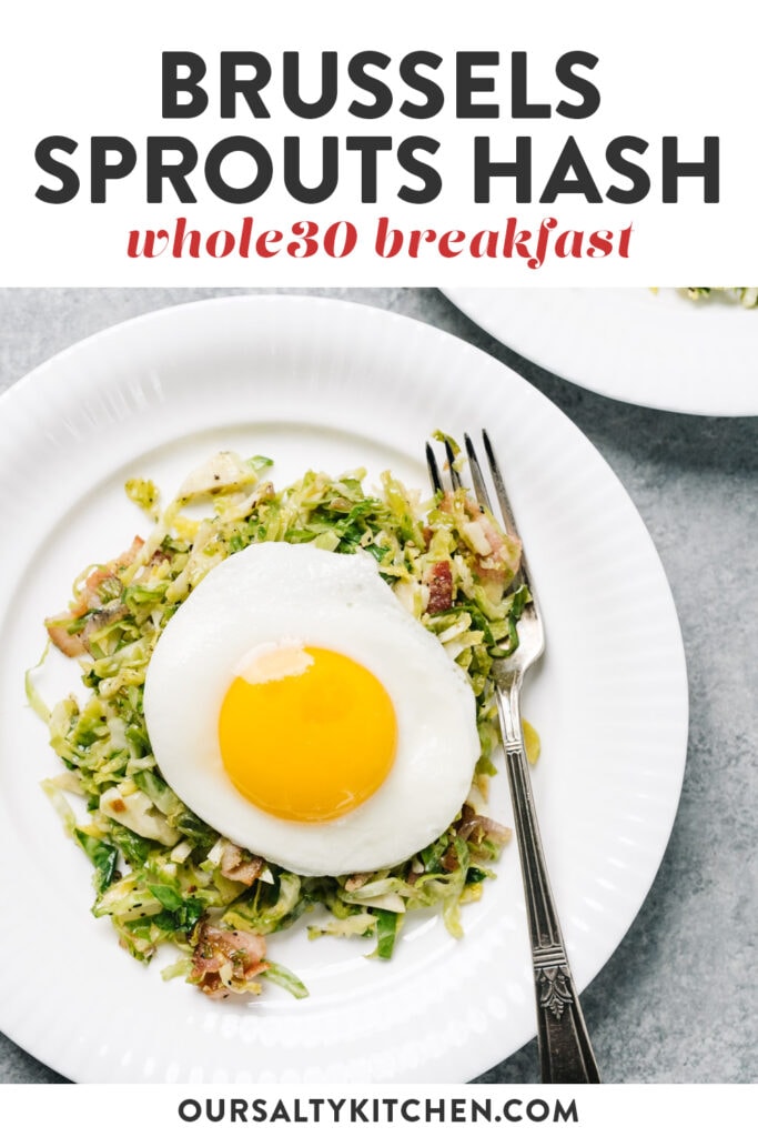 Pinterest collage for a brussels sprouts hash breakfast or side dish.
