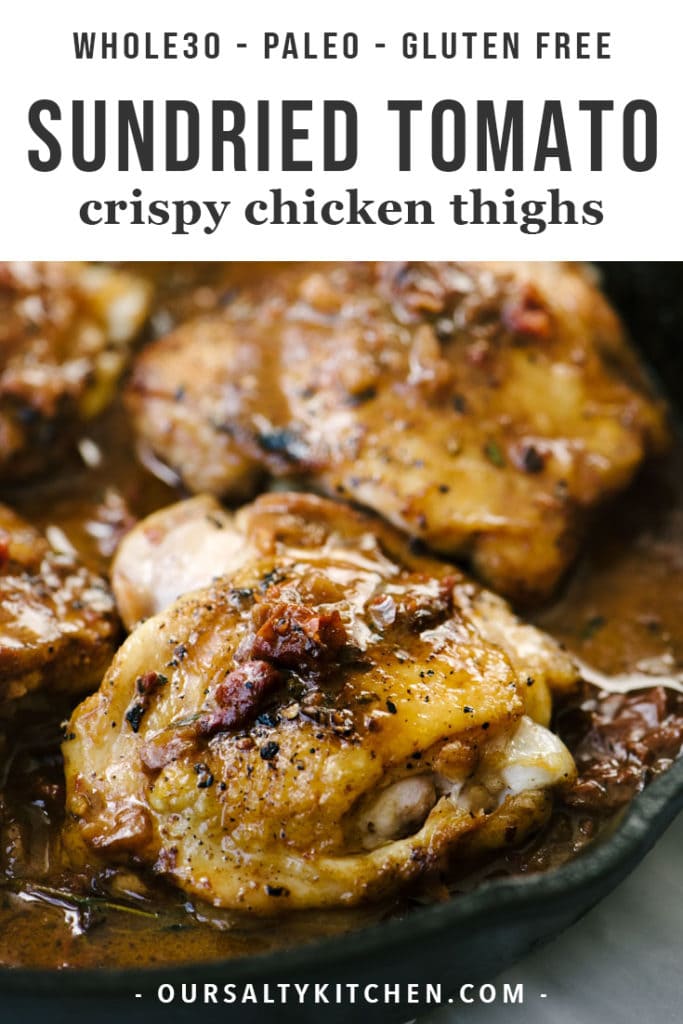 These sun dried tomato chicken thighs are one of my family's top 5 favorite paleo dinner recipes! They're healthy and packed with nutrition, but still rich, creamy, and flavorful. My son declared this recipe "the best chicken ever".