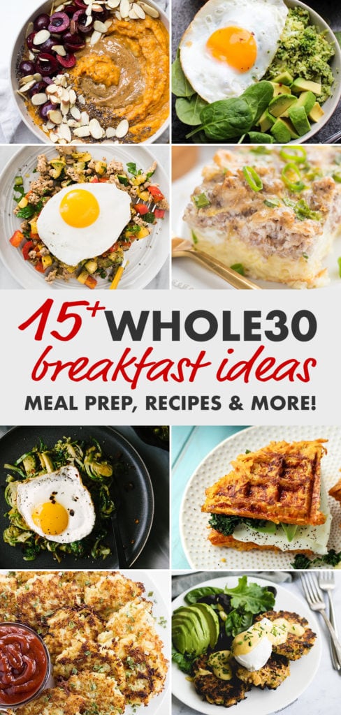 Pinterest collage for a round-up of Whole30 breakfast ideas and meal prep.