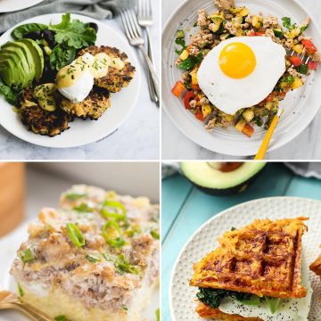 A collage of Whole30 breakfast recipes.