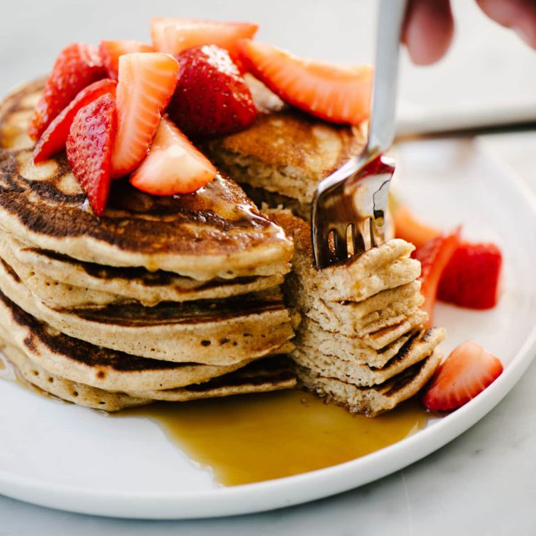 Whole Grain Pancakes with Macerated Strawberries - Our Salty Kitchen