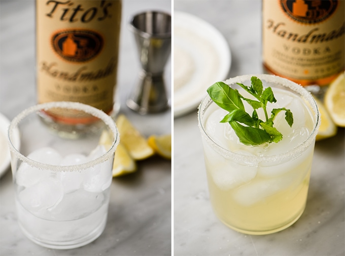 How to convert mint and basil lemonade into a summer cocktail with gluten free Tito's vodka.