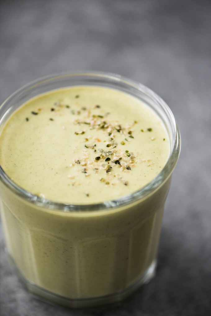 A protein packed smoothie with staying power! Mango avocado smoothie with hemp seeds, cashew milk, and a touch of honey.