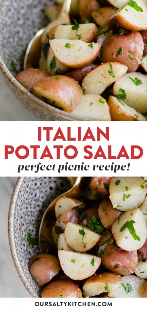 Pinterest collage for classic italian potato salad.