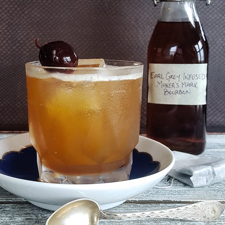 A cocktail made with tea infused bourbon.