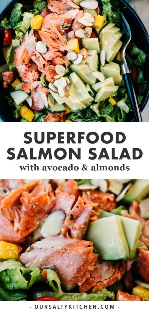 Pinterest image for salmon avocado salad.