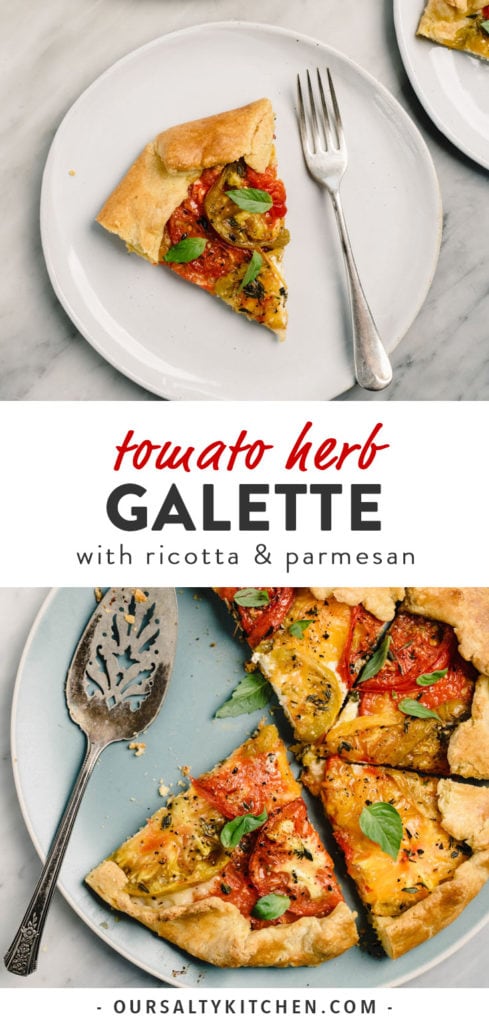 Pinterest image for a savory tomato galette recipe.