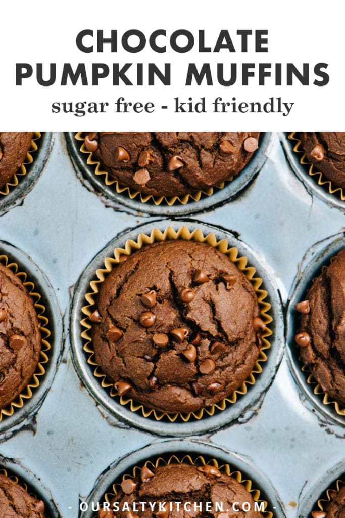 Pinterest image for sugar free chocolate pumpkin muffin recipe.