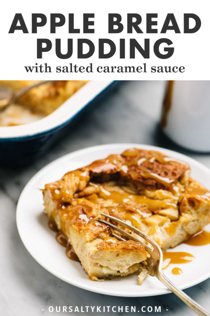 Pinterest image for apple bread pudding recipe.