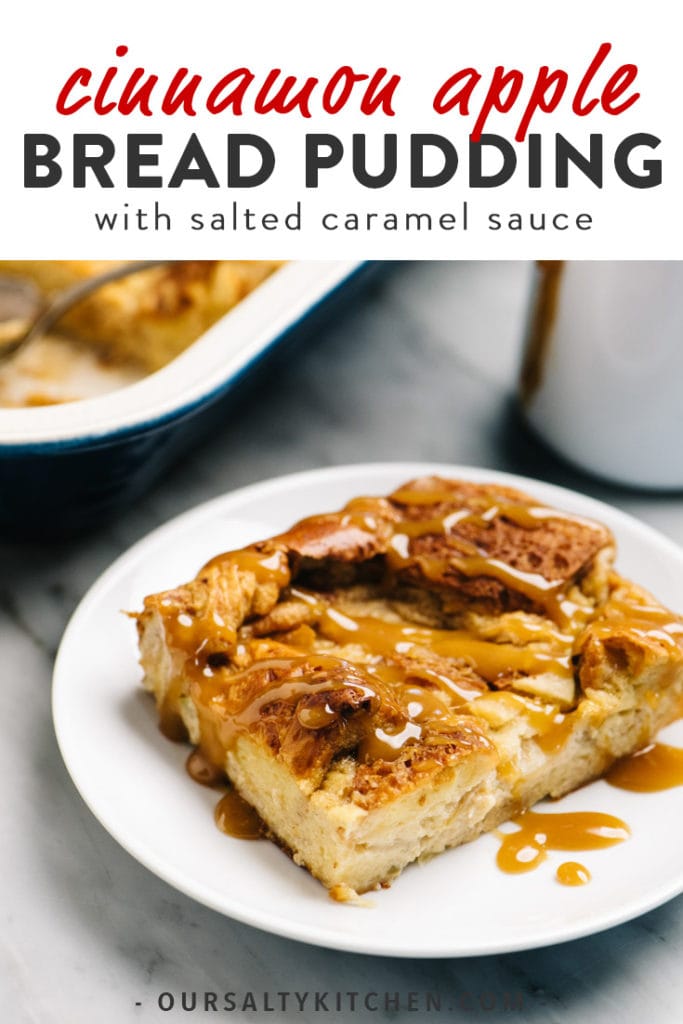 Pinterest image for apple bread pudding recipe.