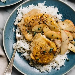 Featured image for apple chicken with cider mustard sauce recipe.