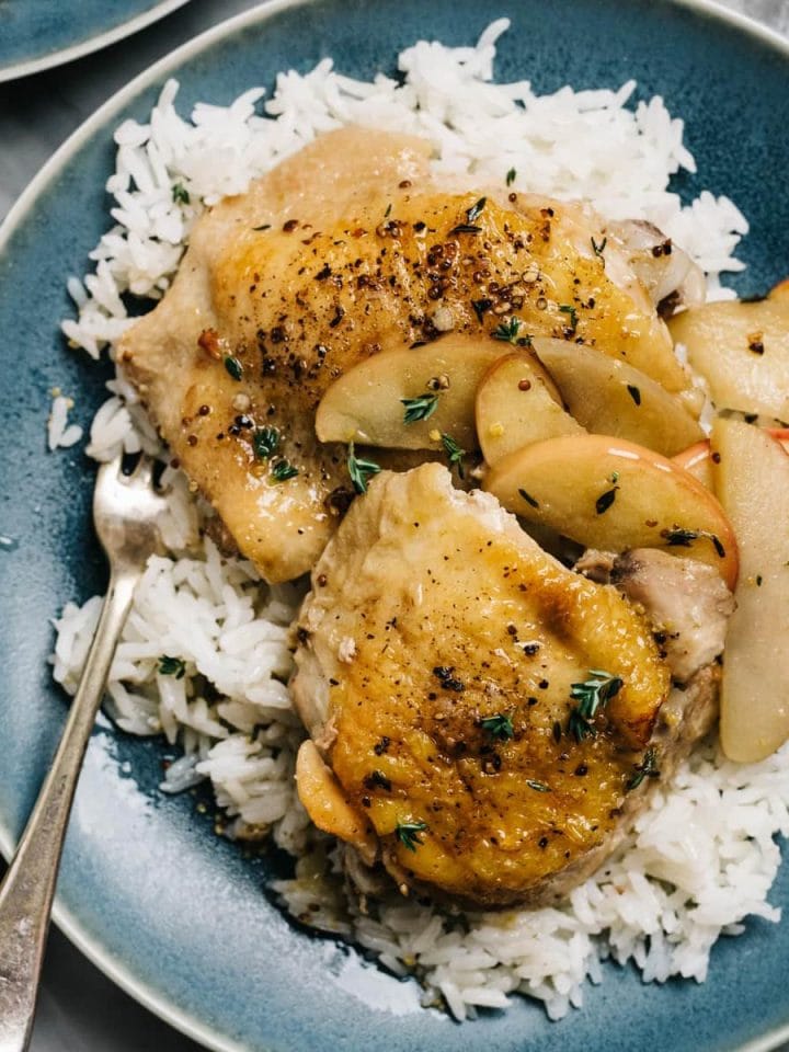 Featured image for apple chicken with cider mustard sauce recipe.