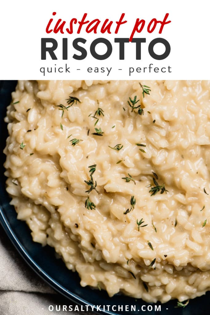 Pinterest image for an instant pot risotto recipe.