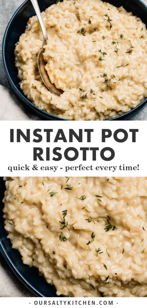 Pinterest collage for a pressure cooker risotto recipe.