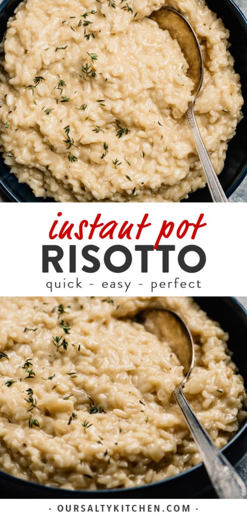 Pinterest collage for an instant pot risotto recipe.