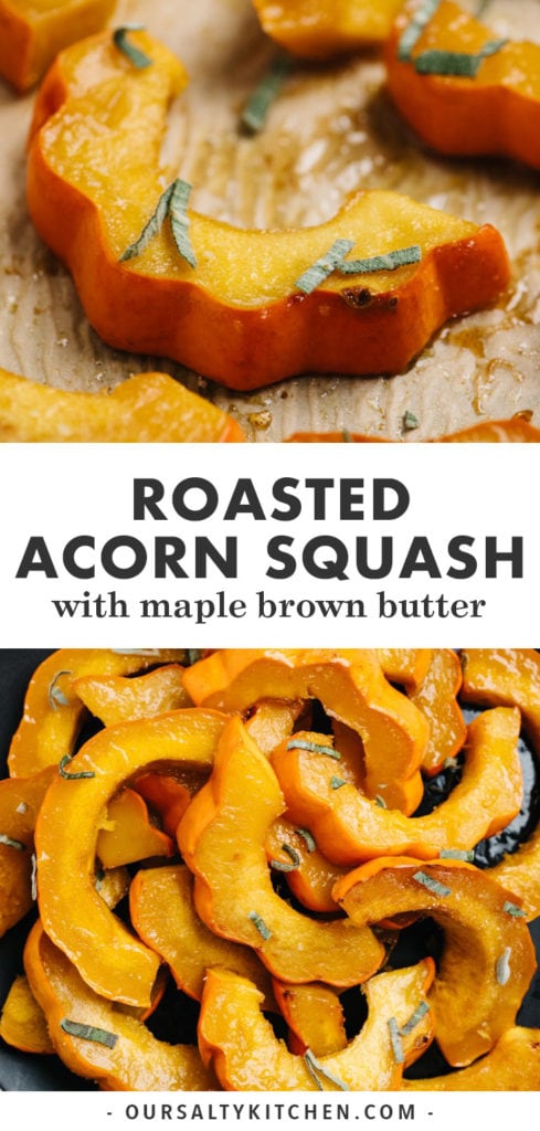 Pinterest collage for a roasted acorn squash recipe with maple browned butter.