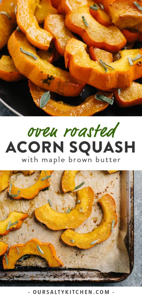 Pinterest collage for a roasted acorn squash recipe with maple browned butter.