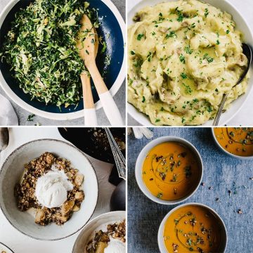 Collage of healthy thanksgiving recipes.
