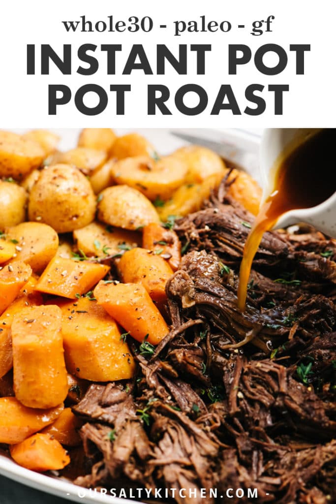 Pinterest image for instant pot pot roast recipe.