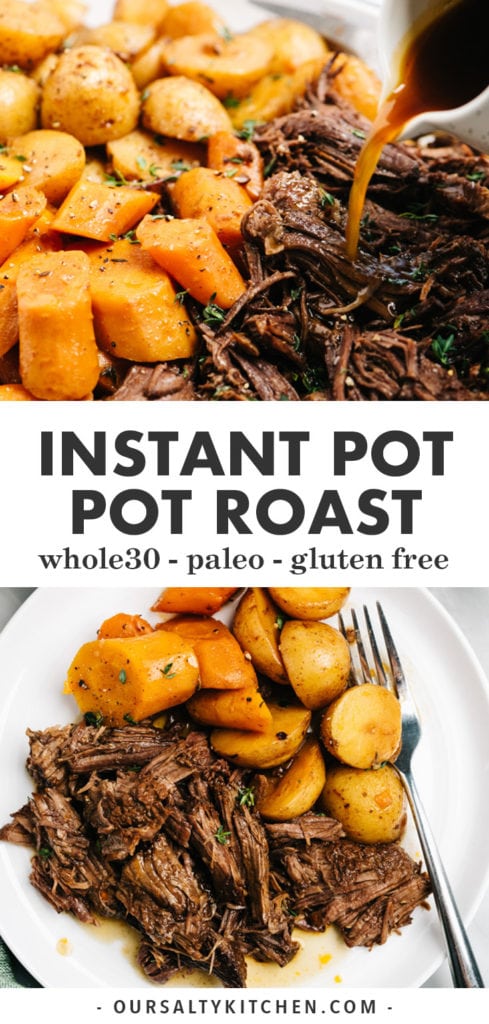 Pinterest collage for instant pot italian pot roast recipe.