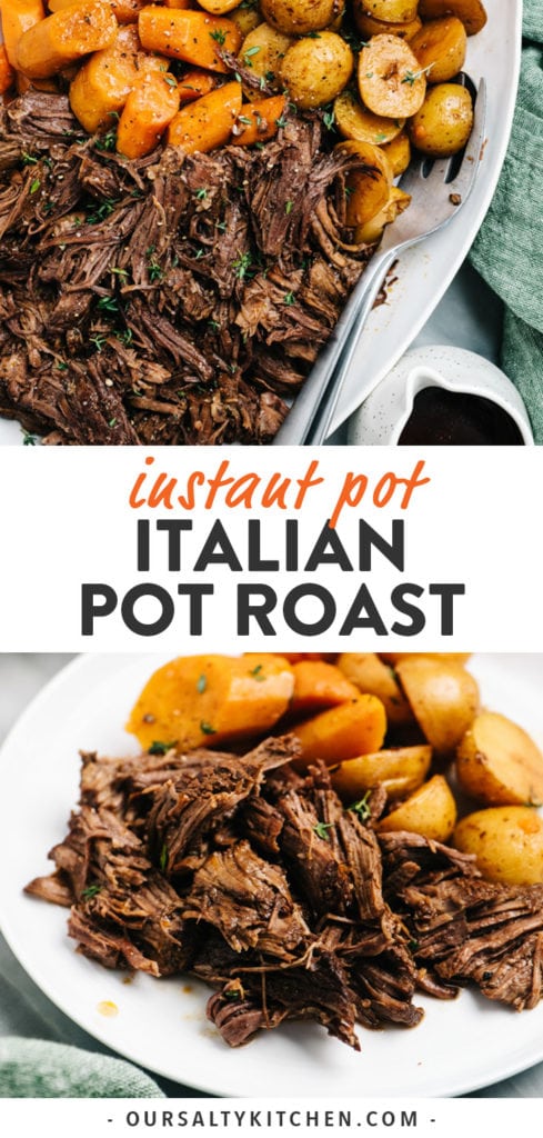 Pinterest collage for instant pot italian pot roast recipe.
