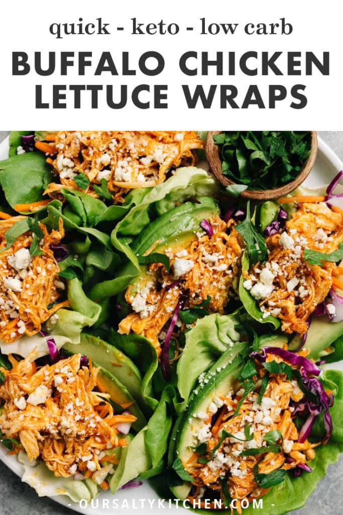 Pinterest image for healthy low carb buffalo chicken lettuce wraps.