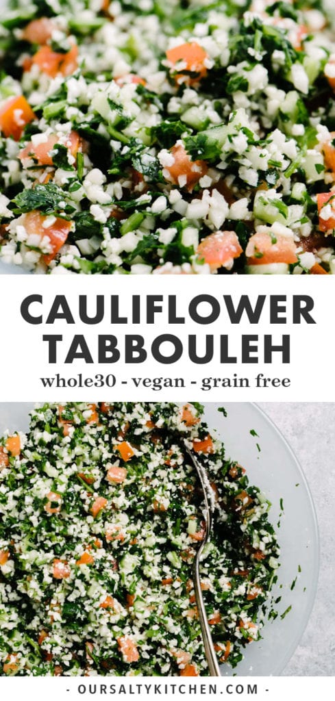 Pinterest collage for cauliflower tabbouleh recipe.
