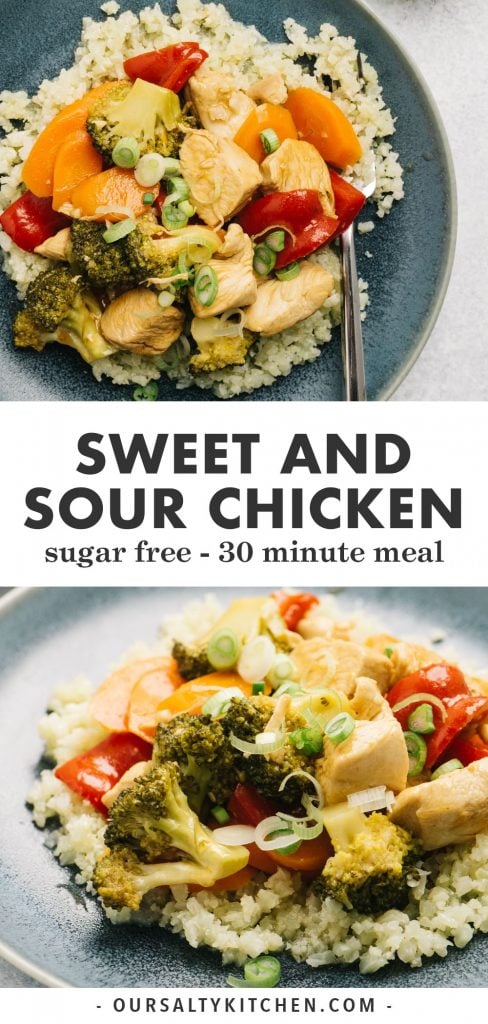 Pinterest collage for a healthy sweet and sour chicken recipe.