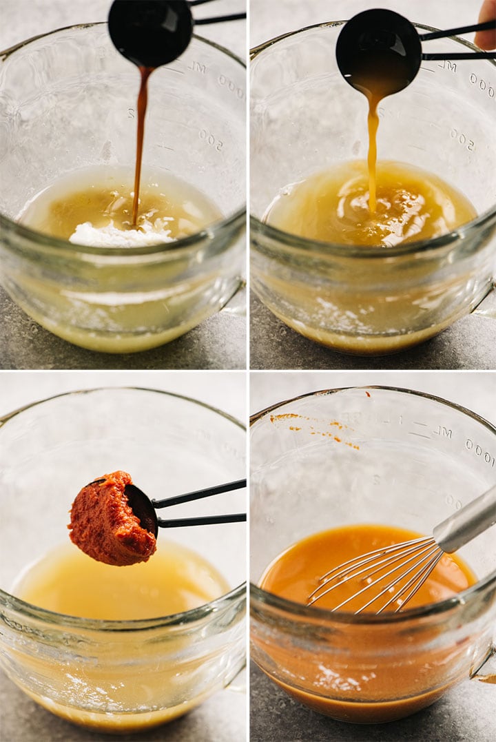 A collage showing how to make sugar free sweet and sour stir fry sauce.
