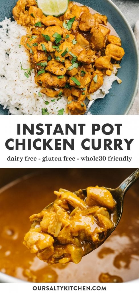Pinterest collage for an instant pot chicken curry recipe.