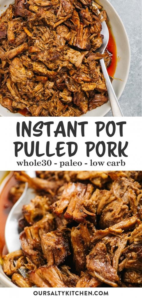 Pinterest collage for an instant pot pulled pork recipe.