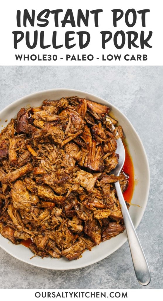 Pinterest image for pulled pork cooked in the instant pot.
