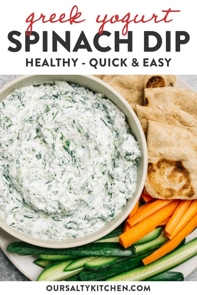 Pinterest image for a healthy spinach dip recipe.