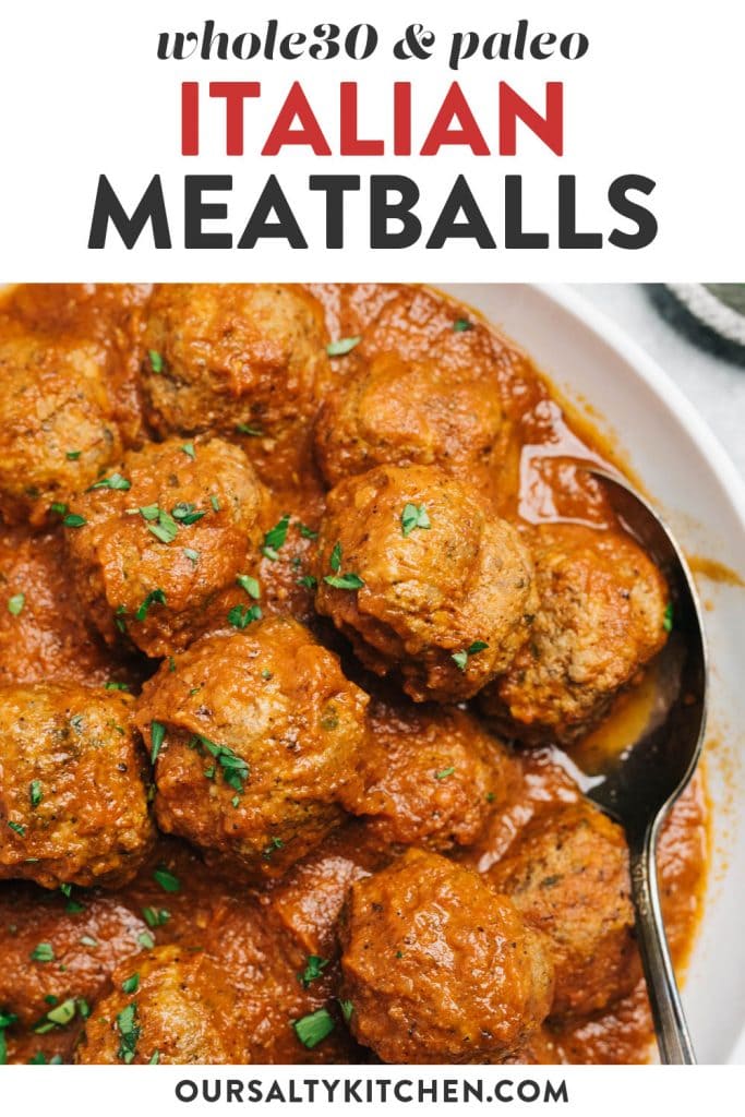 Pinterest image for paleo and whole30 meatballs.